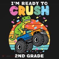 Gamer T Rex On Monster Truck Im Ready To Crush 2nd Grade Boy Women's Hoodie thumb 2