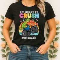 Gamer T Rex On Monster Truck Im Ready To Crush 2nd Grade Boy Women's T-Shirt thumb 2