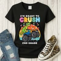 Gamer T Rex On Monster Truck Im Ready To Crush 2nd Grade Boy Women's T-Shirt thumb 3