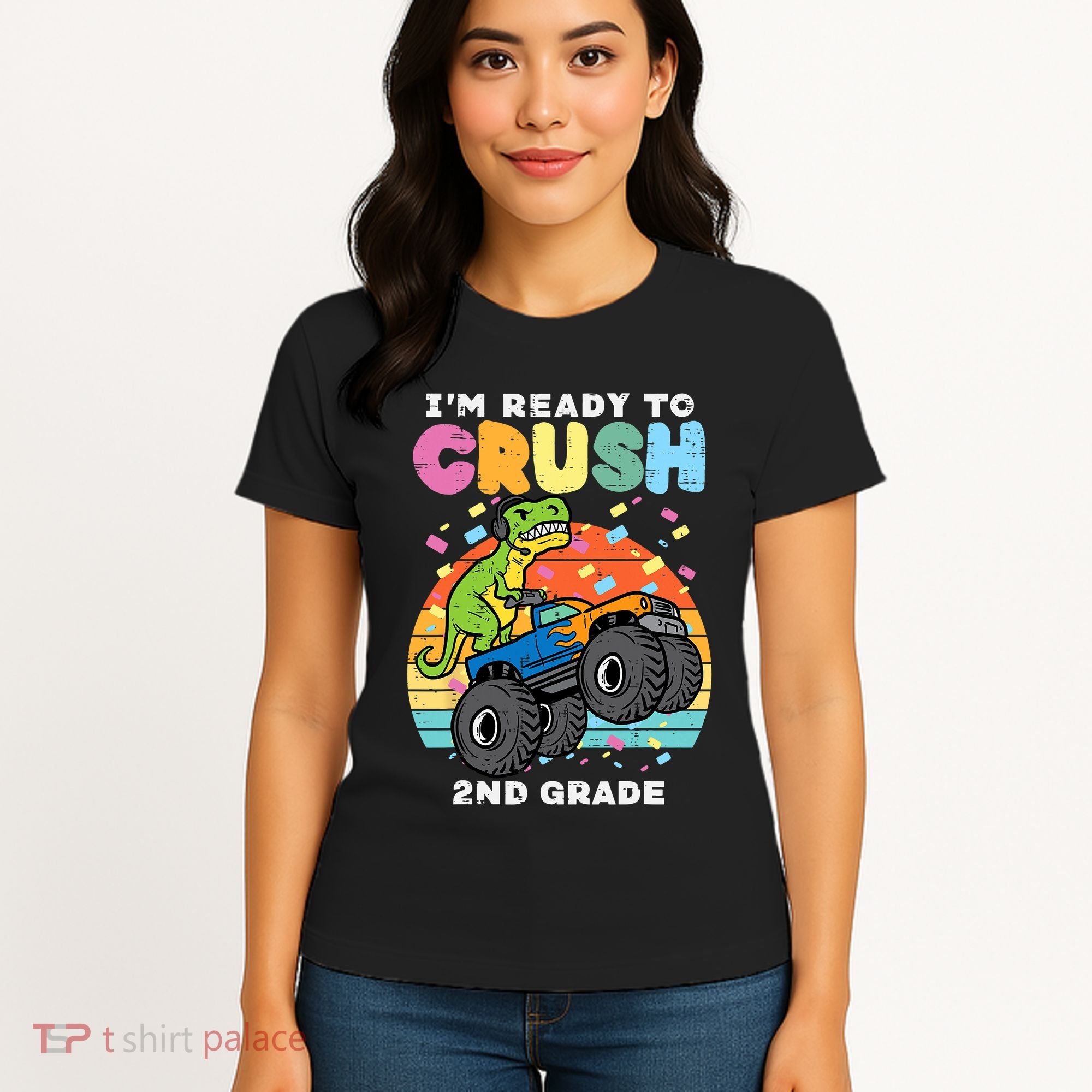 Gamer T Rex On Monster Truck Im Ready To Crush 2nd Grade Boy Women's T-Shirt