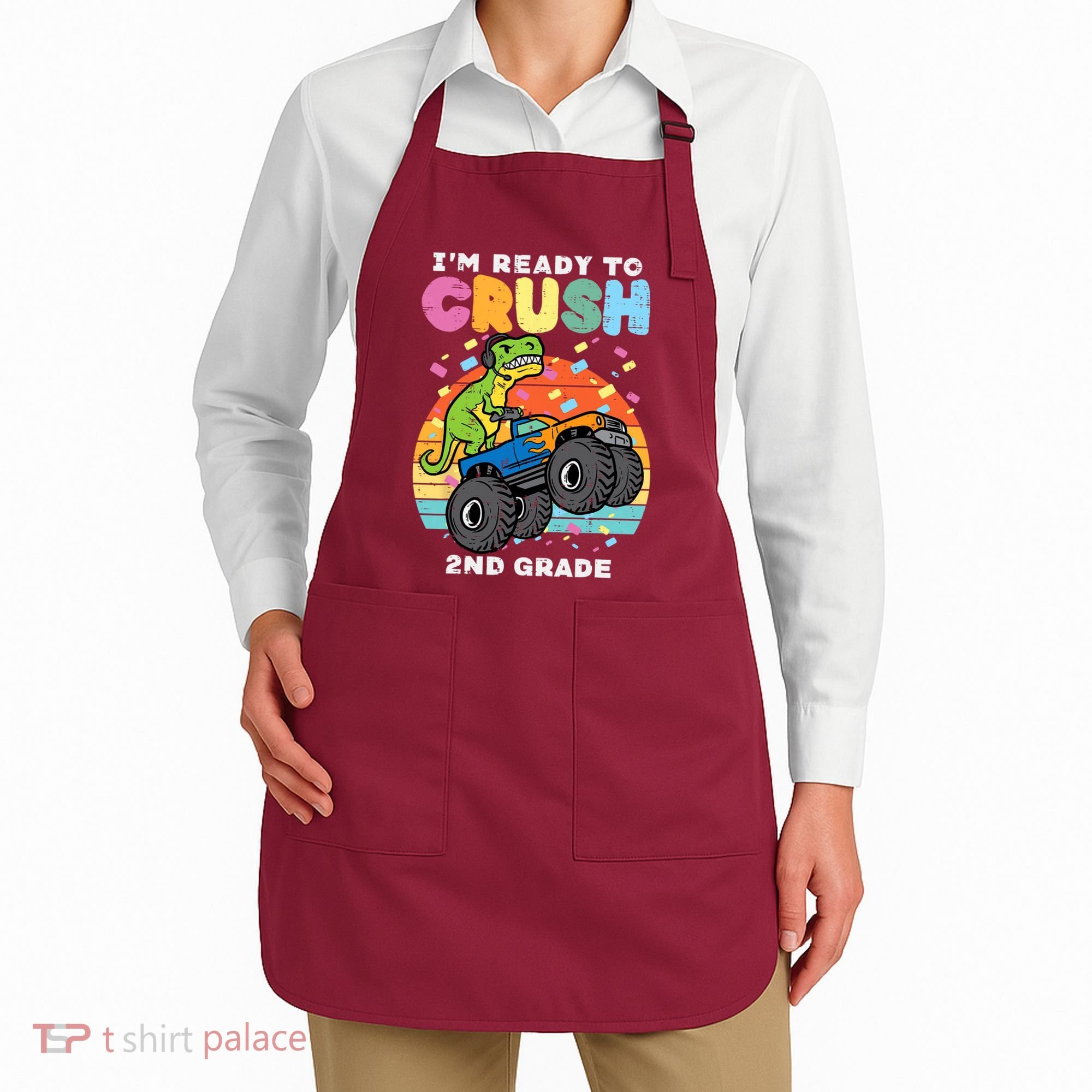 Gamer T Rex On Monster Truck Im Ready To Crush 2nd Grade Boy Apron