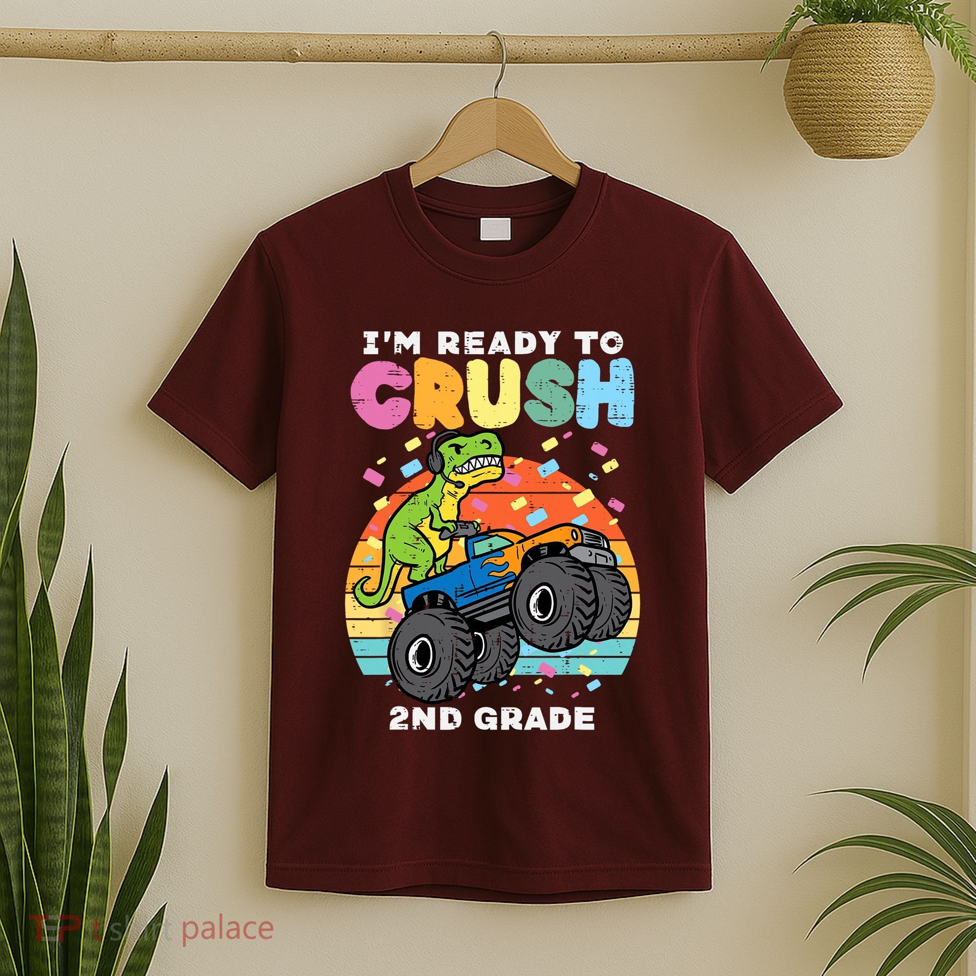 Gamer T Rex On Monster Truck Im Ready To Crush 2nd Grade Boy T-Shirt