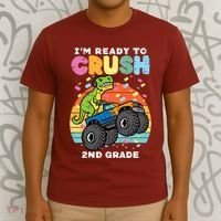 Gamer T Rex On Monster Truck Im Ready To Crush 2nd Grade Boy T-Shirt thumb 3
