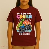Gamer T Rex On Monster Truck Im Ready To Crush 2nd Grade Boy T-Shirt thumb 4