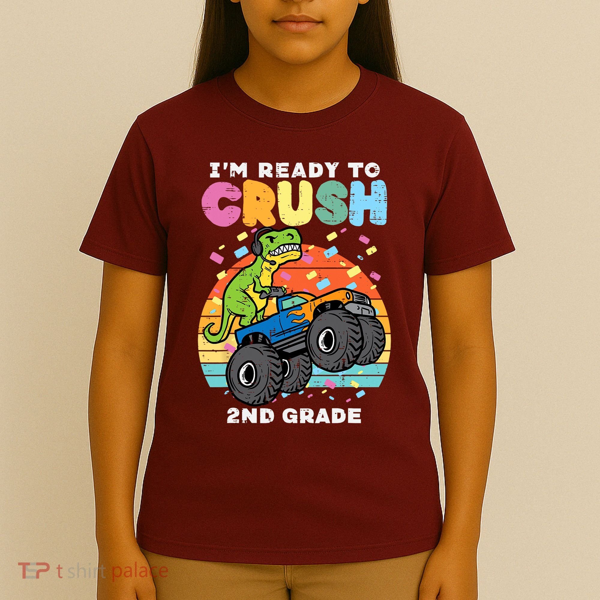Gamer T Rex On Monster Truck Im Ready To Crush 2nd Grade Boy T-Shirt