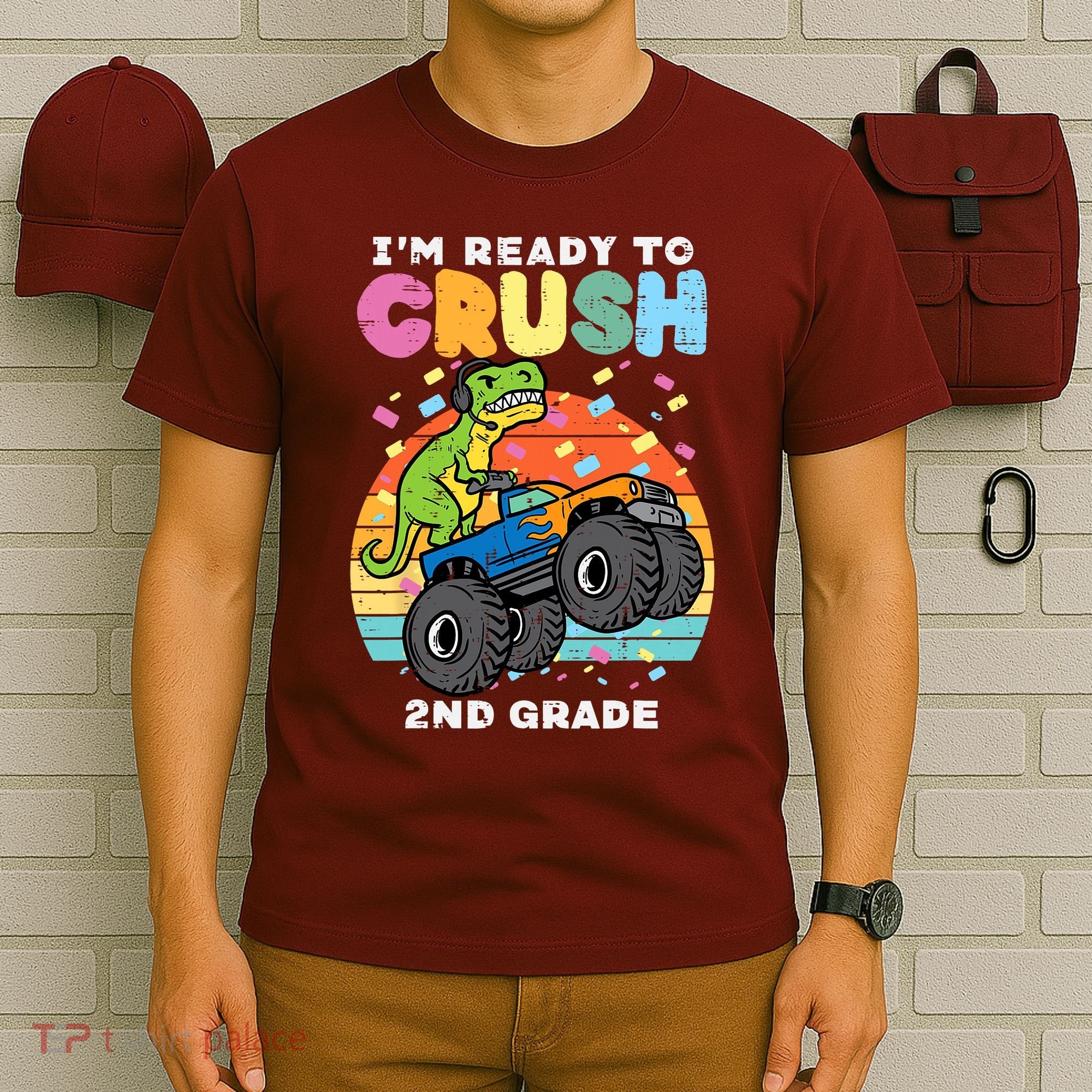Gamer T Rex On Monster Truck Im Ready To Crush 2nd Grade Boy T-Shirt