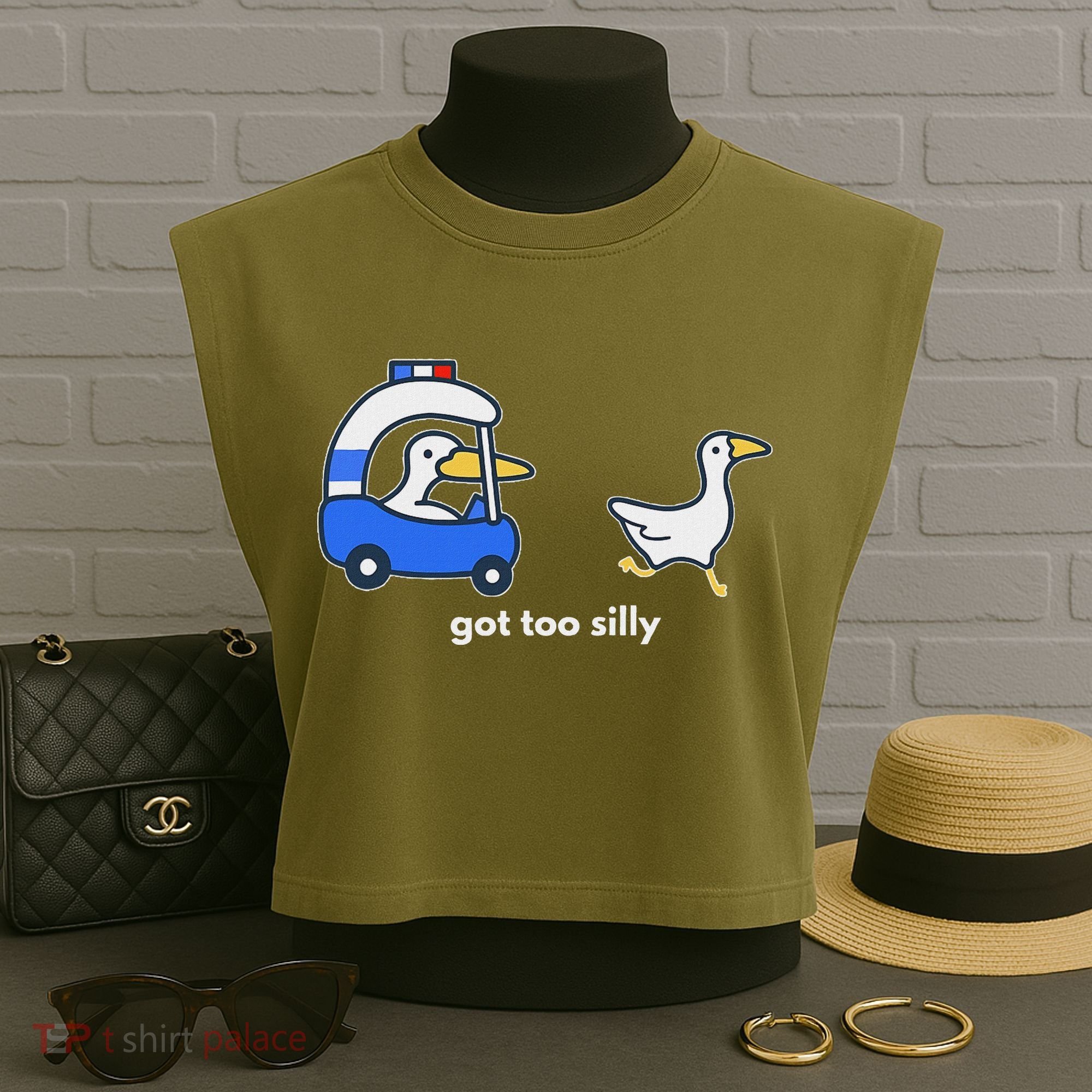 Got Too Silly Goose Police Garment-Dyed Women's Muscle Tee