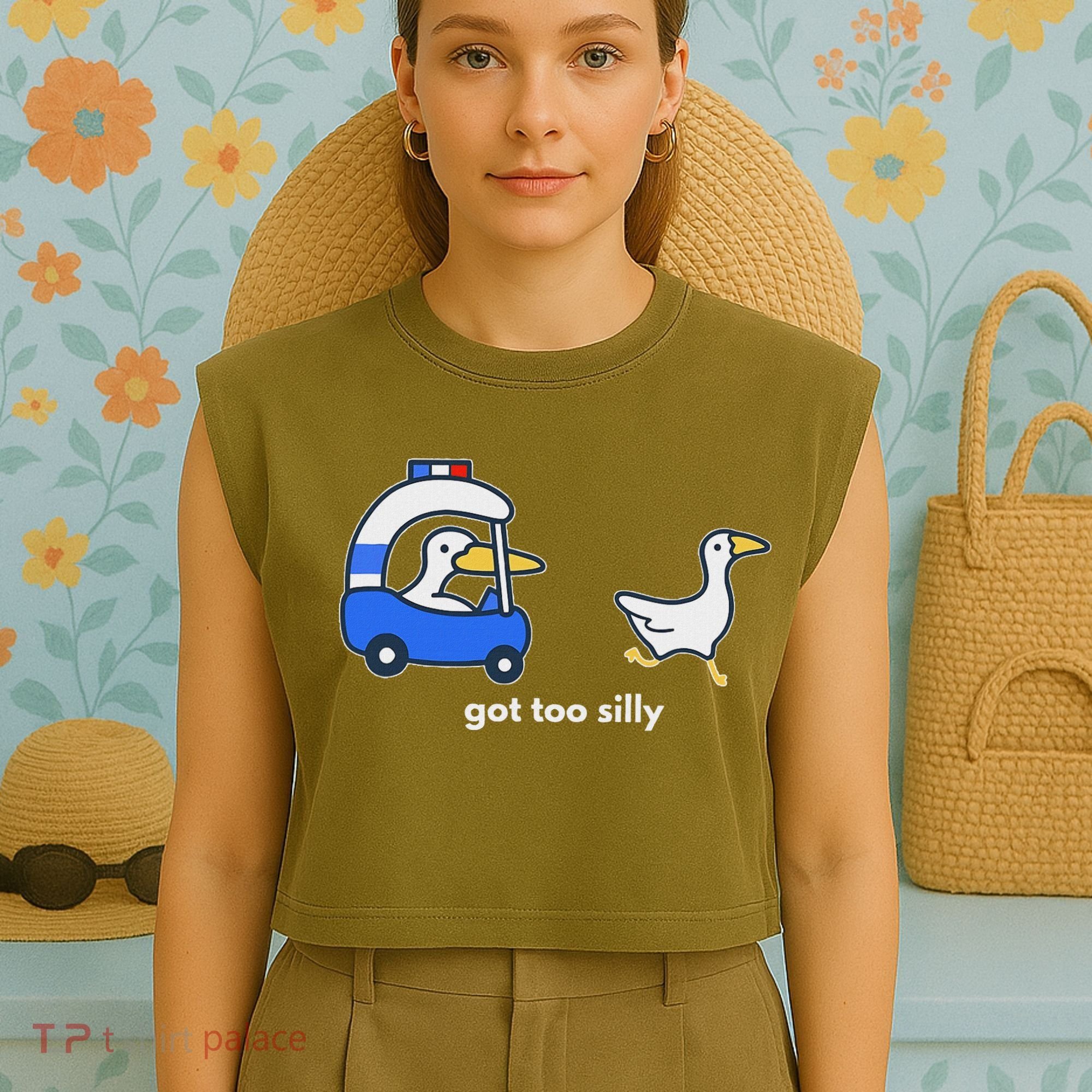 Got Too Silly Goose Police Garment-Dyed Women's Muscle Tee