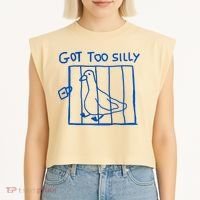 Got Too Silly Funny Duck, Silly Goose Funny, meme Garment-Dyed Women's Muscle Tee thumb 2