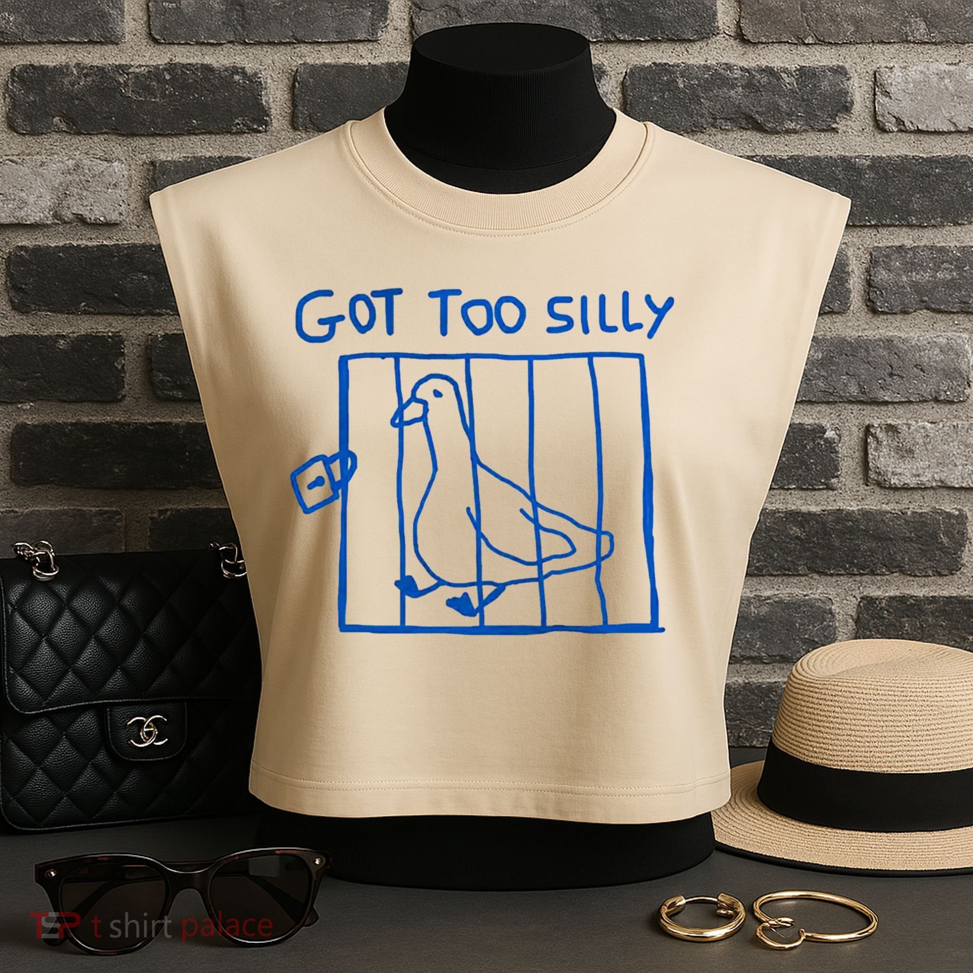 Got Too Silly Funny Duck, Silly Goose Funny, meme Garment-Dyed Women's Muscle Tee