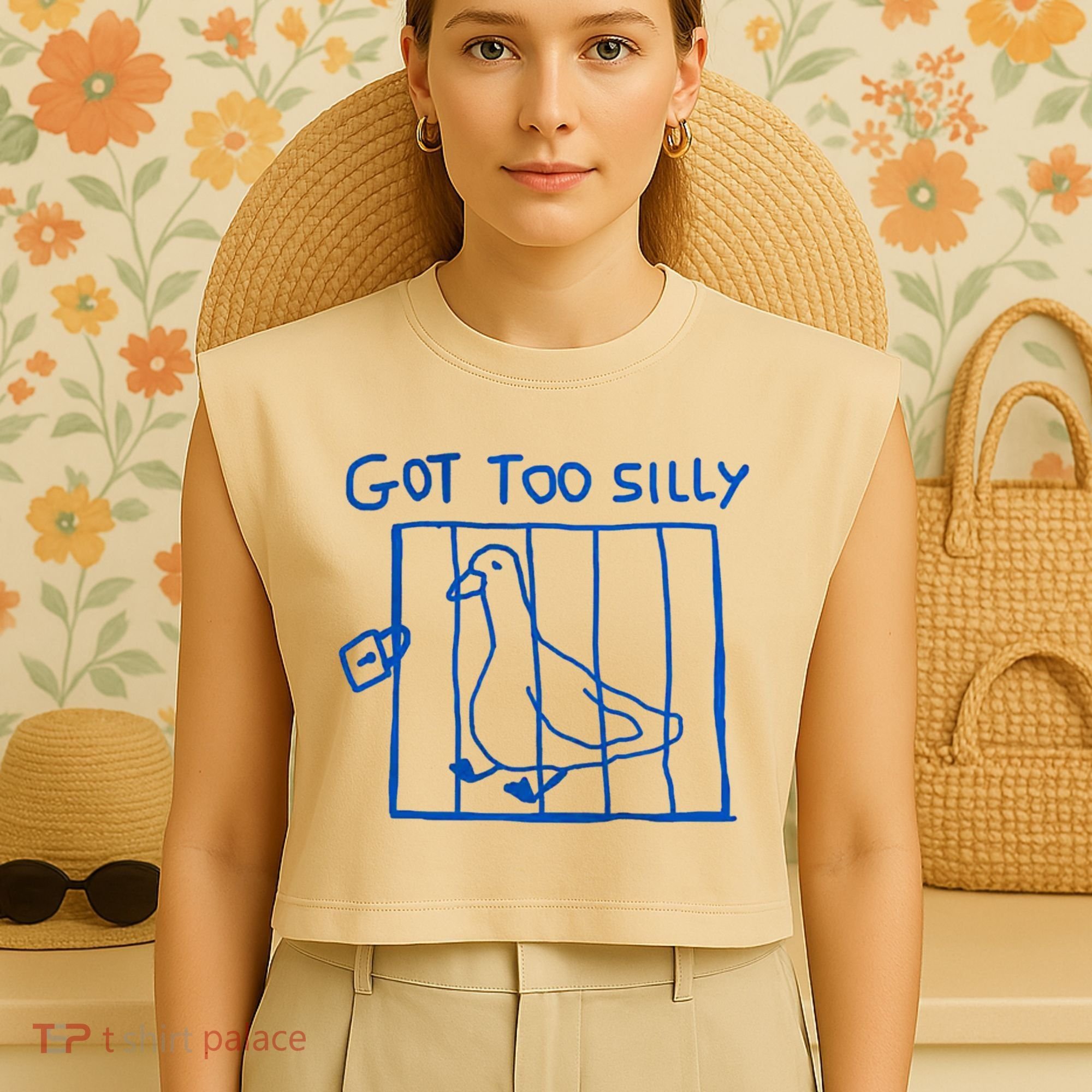 Got Too Silly Funny Duck, Silly Goose Funny, meme Garment-Dyed Women's Muscle Tee