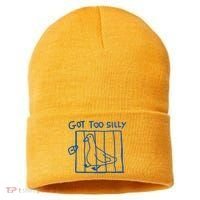 Got Too Silly Funny Duck, Silly Goose Funny, meme Sustainable Knit Beanie thumb 0