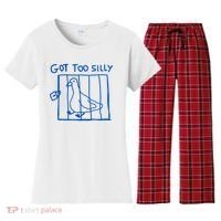 Got Too Silly Funny Duck, Silly Goose Funny, meme Women's Flannel Pajama Set thumb 0