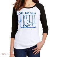 Got Too Silly Funny Duck, Silly Goose Funny, meme Women's Tri-Blend 3/4-Sleeve Raglan Shirt thumb 2