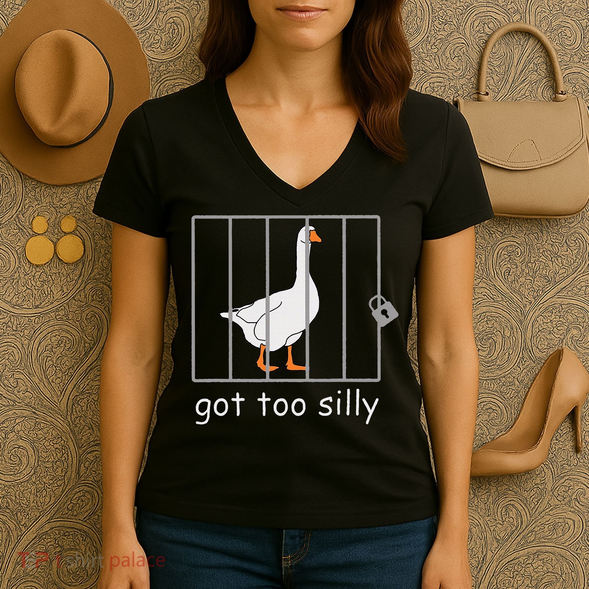 Got Too Silly  Silly Goose Women's V-Neck T-Shirt