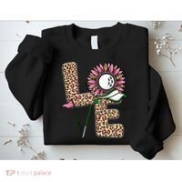 Golf T Shirts, Love Golf Leopard Sunflower Sports Ball Valentine Plus Size Sweatshirt thumb 2
