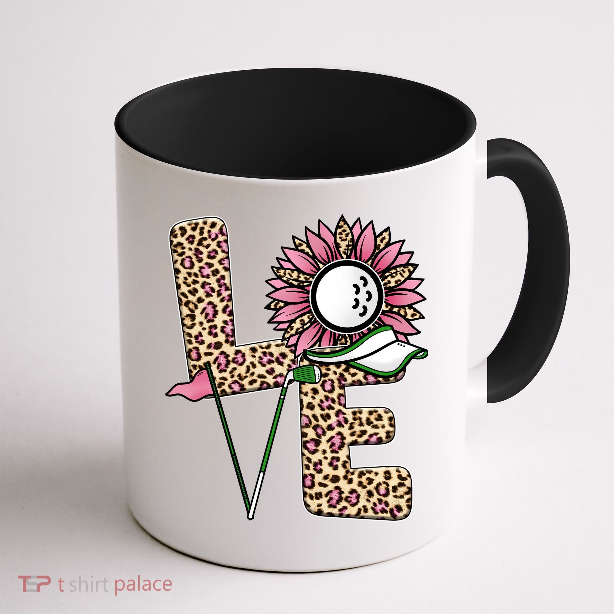 Golf T Shirts, Love Golf Leopard Sunflower Sports Ball Valentine Plus Size Coffee Mug