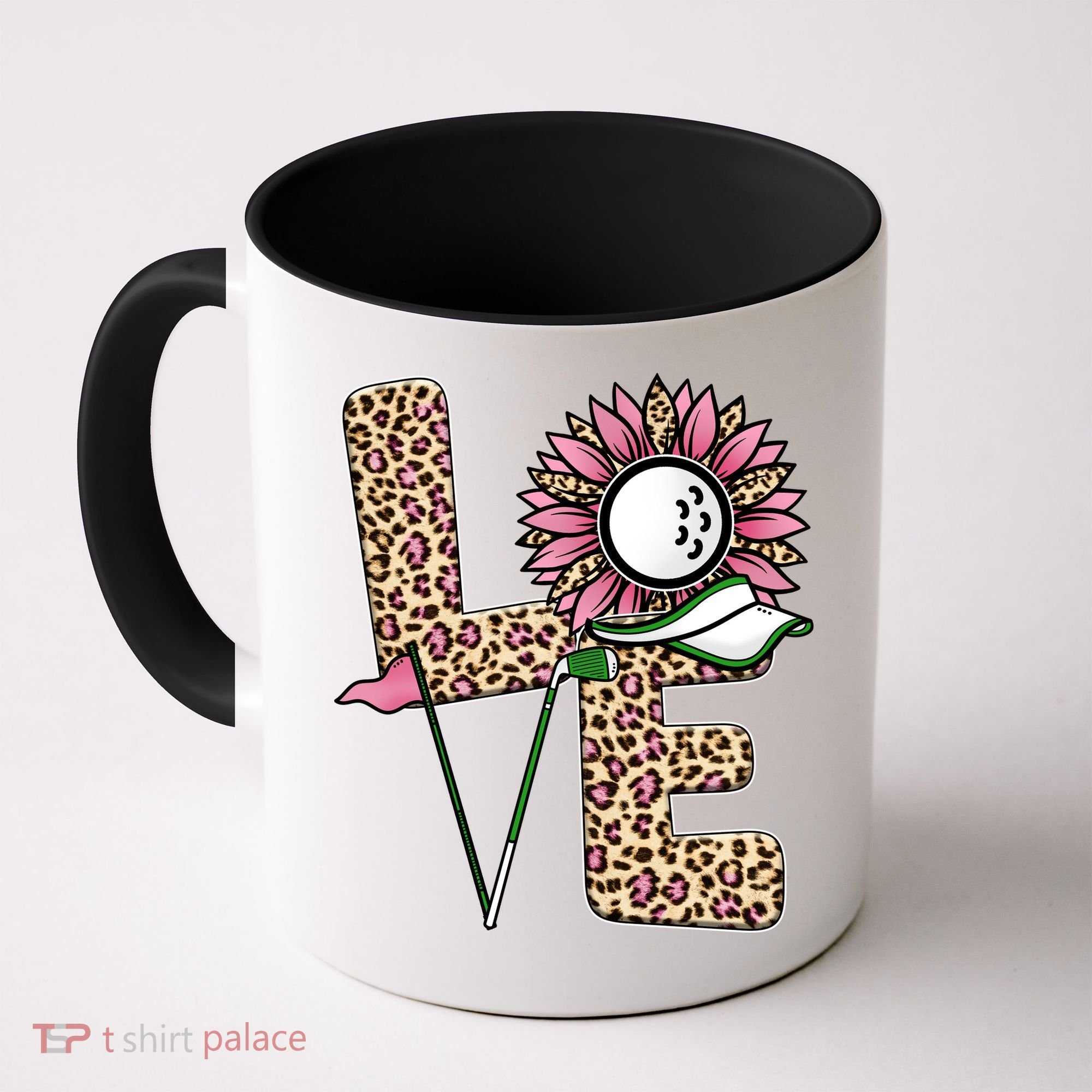 Golf T Shirts, Love Golf Leopard Sunflower Sports Ball Valentine Plus Size Coffee Mug