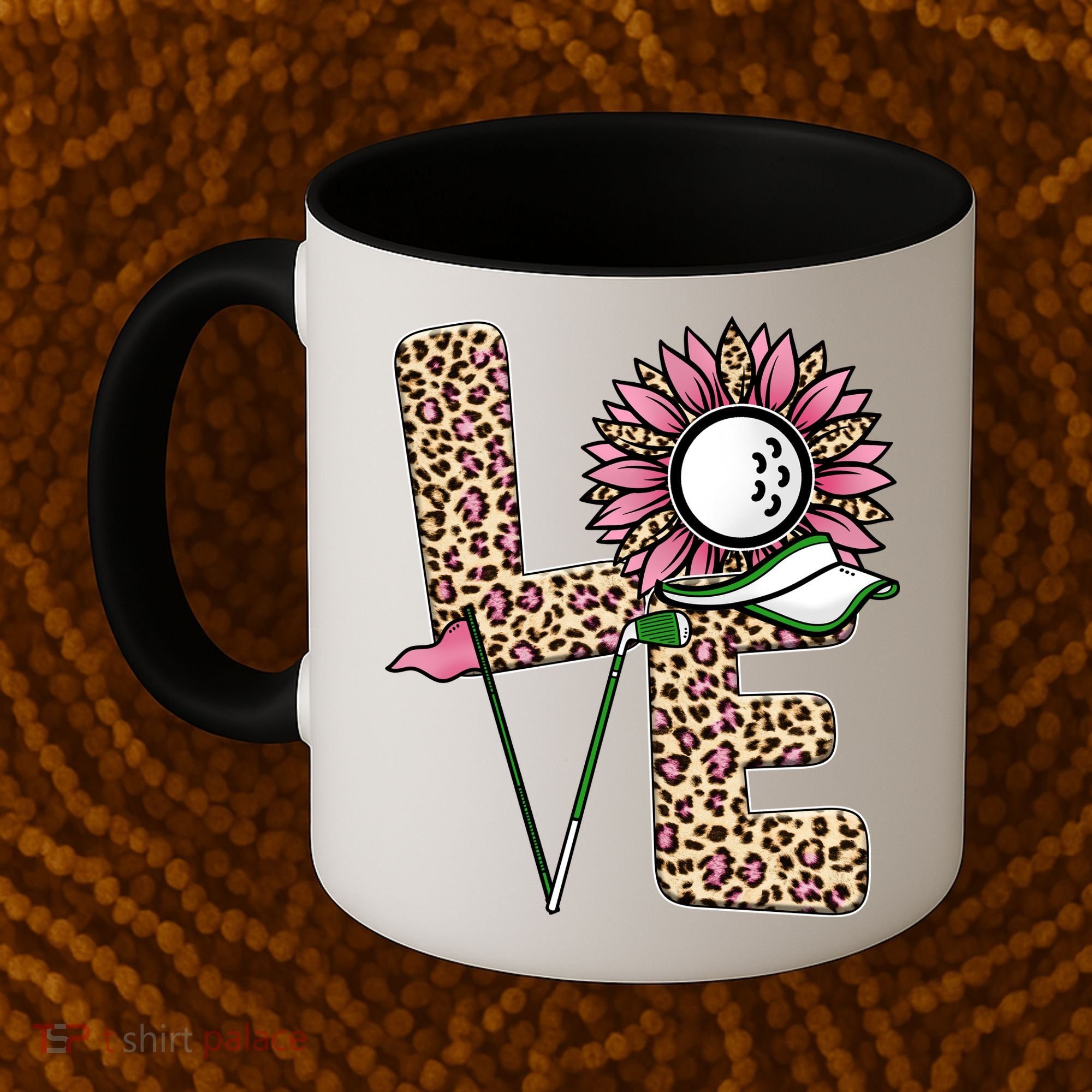 Golf T Shirts, Love Golf Leopard Sunflower Sports Ball Valentine Plus Size Coffee Mug