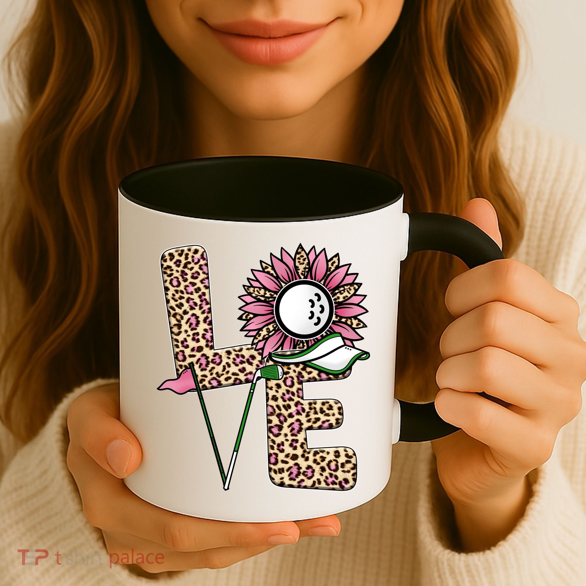 Golf T Shirts, Love Golf Leopard Sunflower Sports Ball Valentine Plus Size Coffee Mug