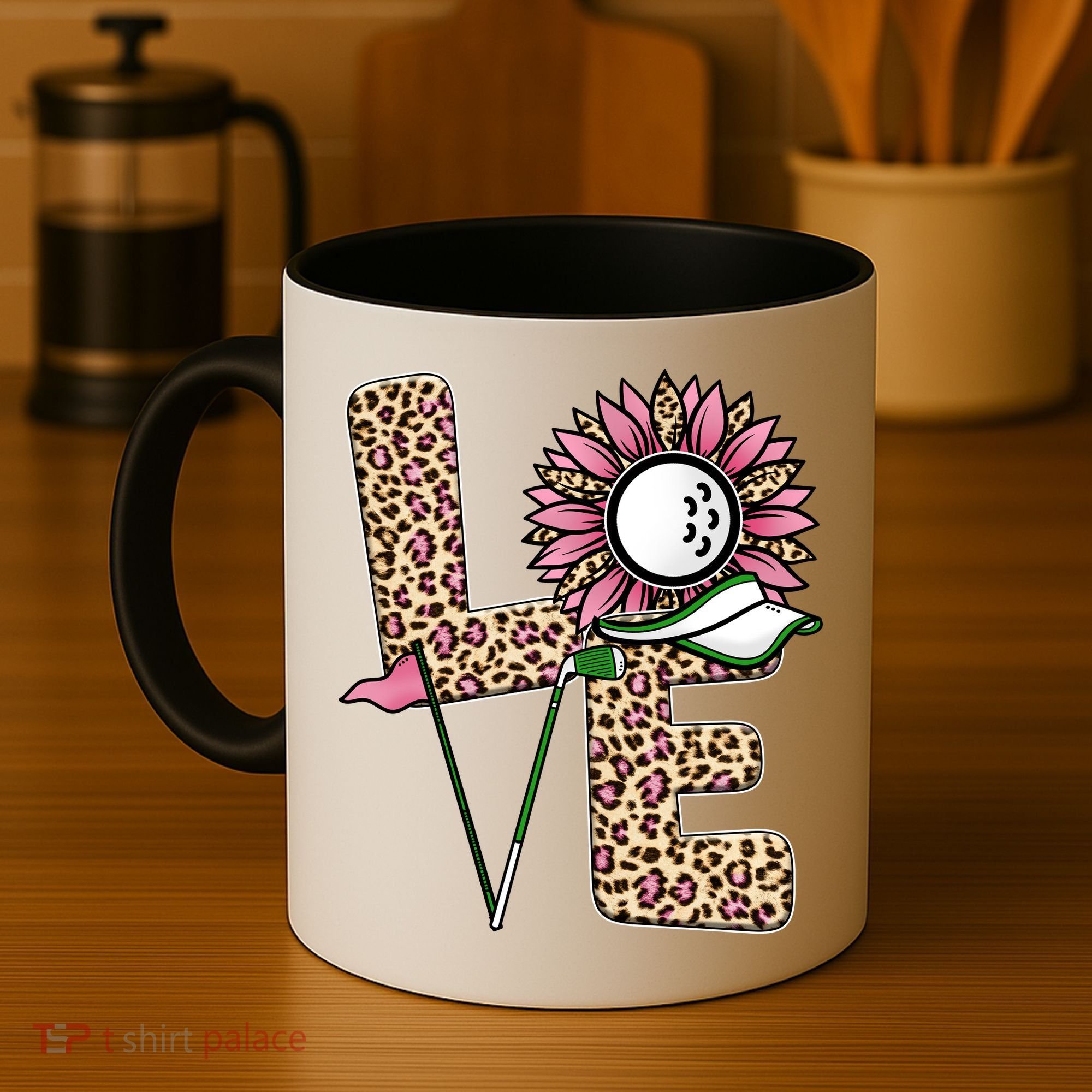 Golf T Shirts, Love Golf Leopard Sunflower Sports Ball Valentine Plus Size Coffee Mug
