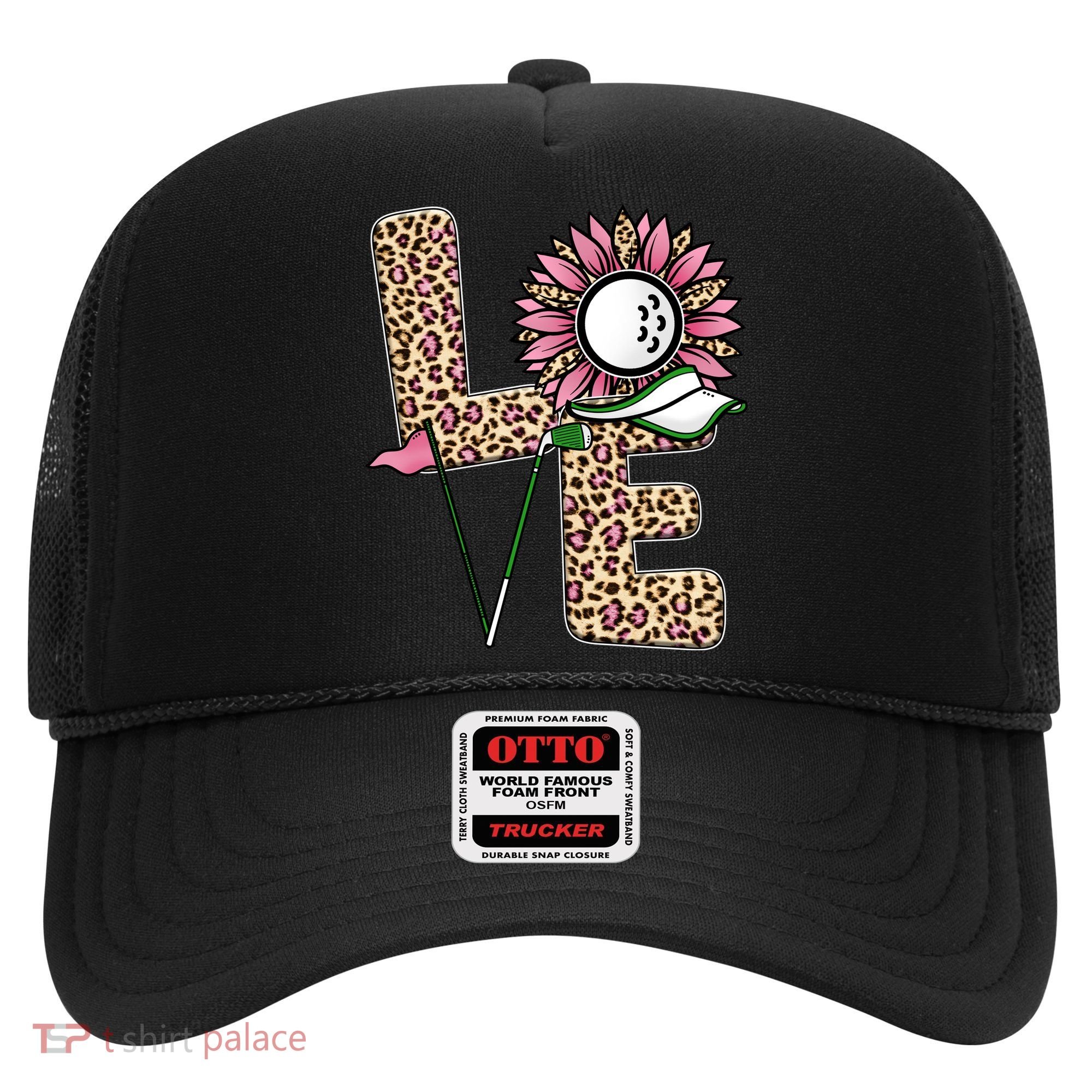 Golf T Shirts, Love Golf Leopard Sunflower Sports Ball Valentine Plus Size Hat
