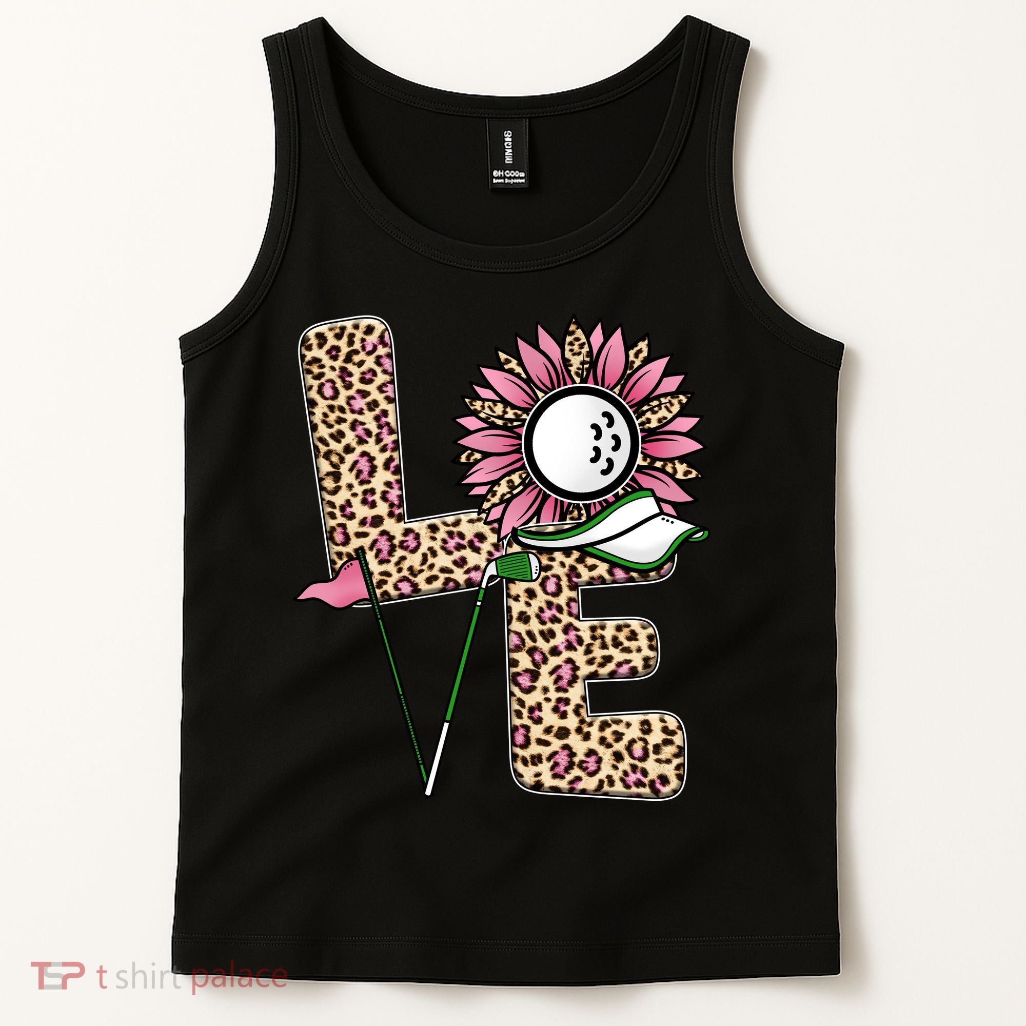 Golf T Shirts, Love Golf Leopard Sunflower Sports Ball Valentine Plus Size Tank Top