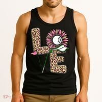 Golf T Shirts, Love Golf Leopard Sunflower Sports Ball Valentine Plus Size Tank Top thumb 3