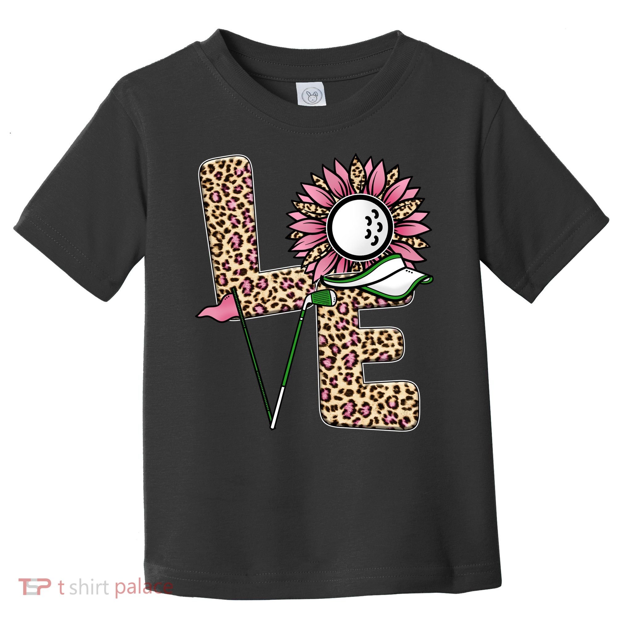Golf T Shirts, Love Golf Leopard Sunflower Sports Ball Valentine Plus Size Toddler T-Shirt