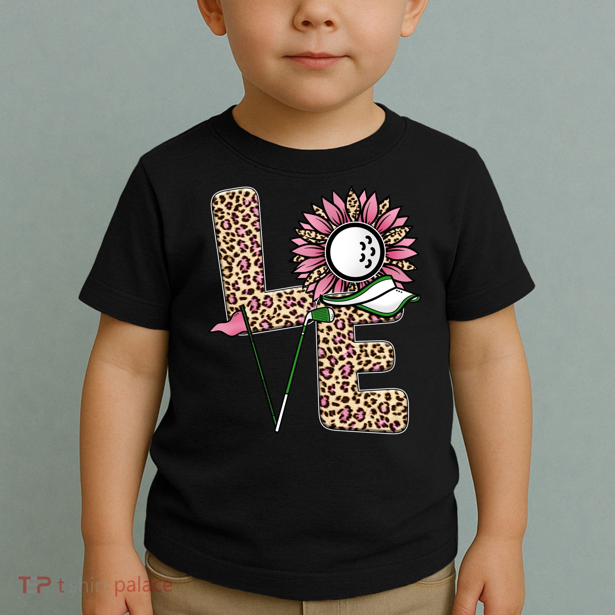 Golf T Shirts, Love Golf Leopard Sunflower Sports Ball Valentine Plus Size Toddler T-Shirt