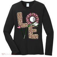 Golf T Shirts, Love Golf Leopard Sunflower Sports Ball Valentine Plus Size Women's Long Sleeve Shirt thumb 0