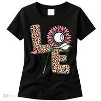 Golf T Shirts, Love Golf Leopard Sunflower Sports Ball Valentine Plus Size Women's T-Shirt thumb 0