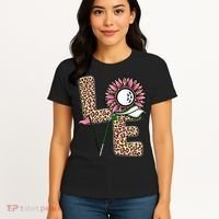 Golf T Shirts, Love Golf Leopard Sunflower Sports Ball Valentine Plus Size Women's T-Shirt thumb 4