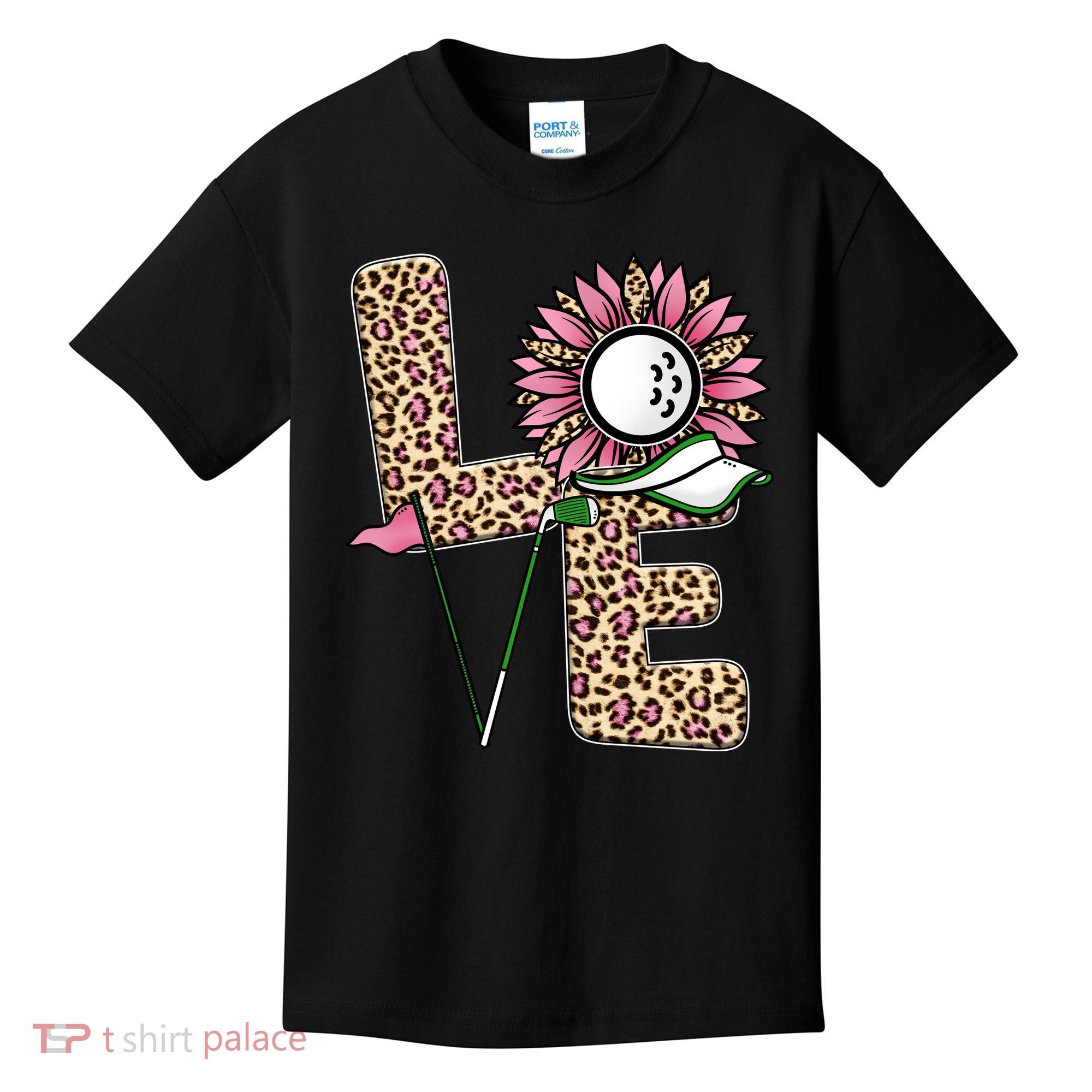 Golf T Shirts, Love Golf Leopard Sunflower Sports Ball Valentine Plus Size Kids T-Shirt