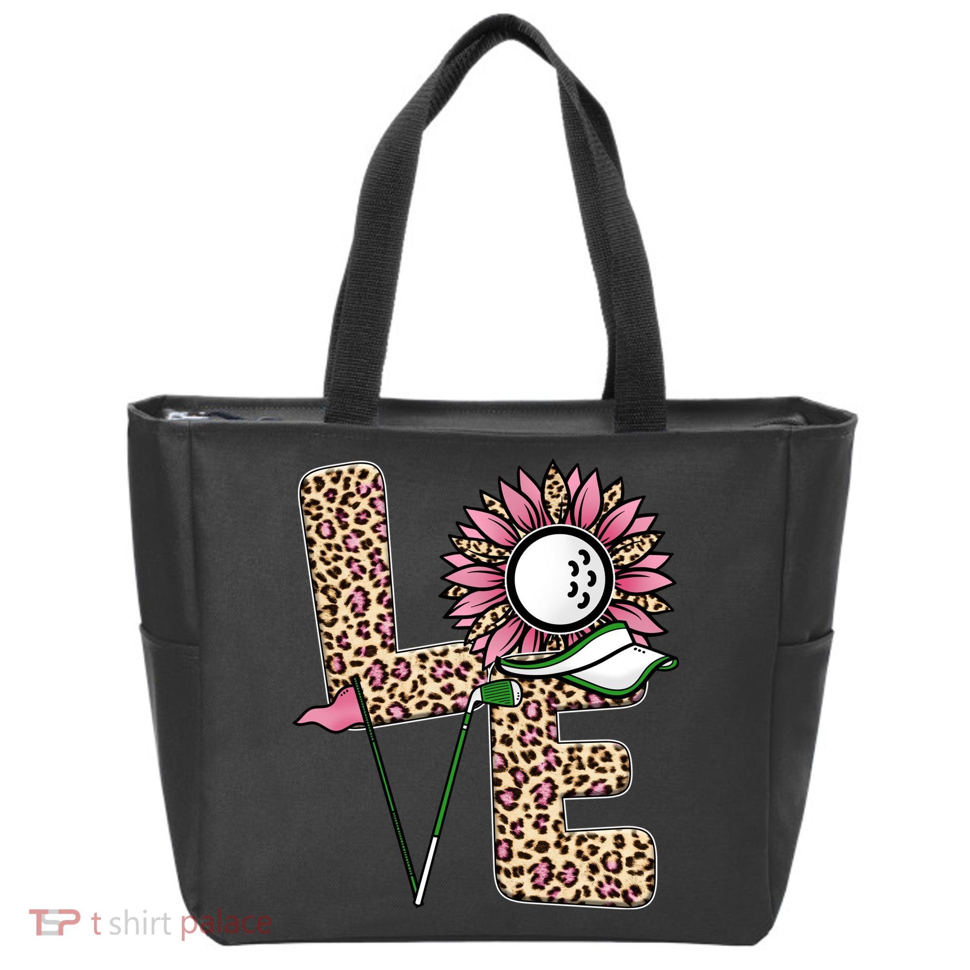 Golf T Shirts, Love Golf Leopard Sunflower Sports Ball Valentine Plus Size Tote Bag