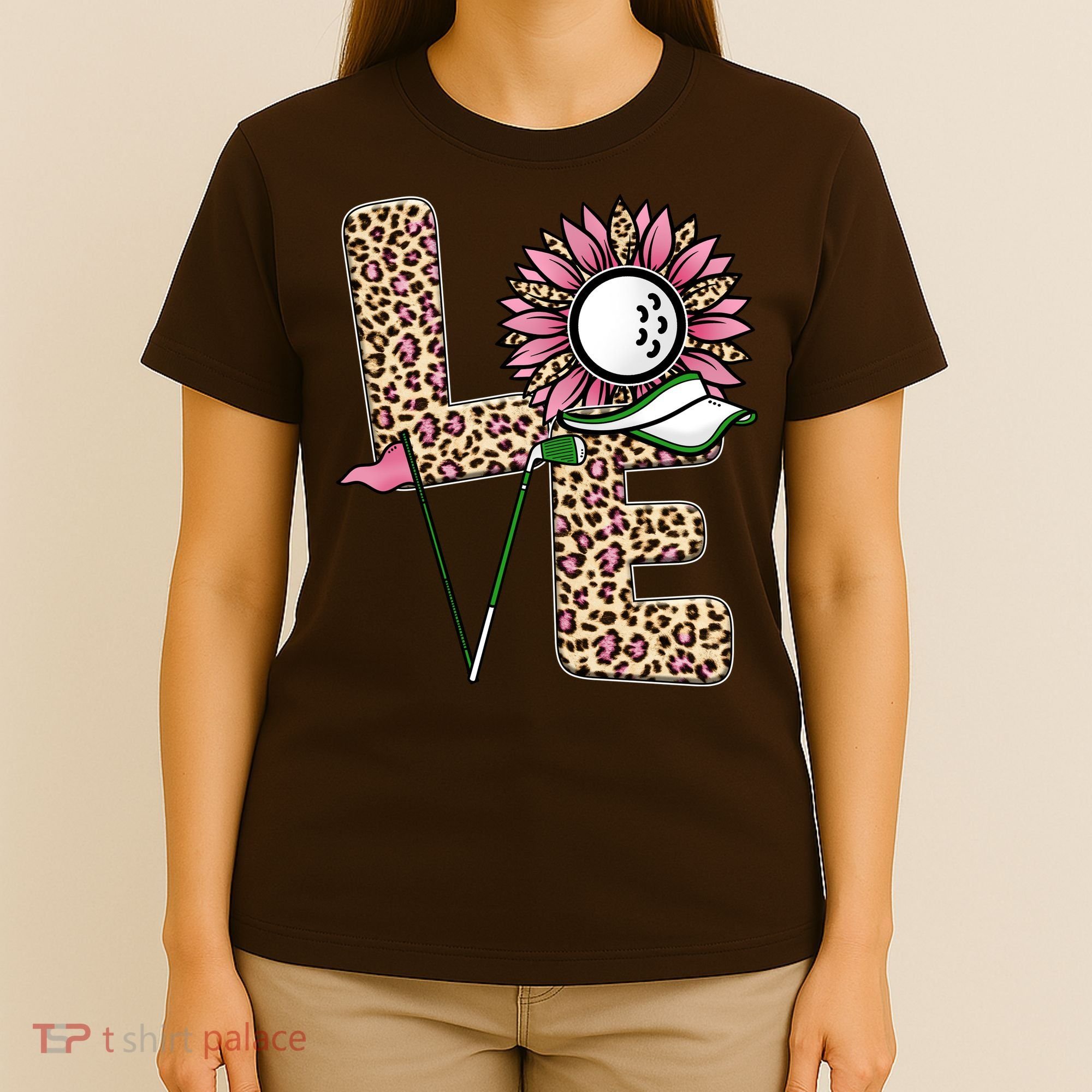 Golf T Shirts, Love Golf Leopard Sunflower Sports Ball Valentine Plus Size T-Shirt