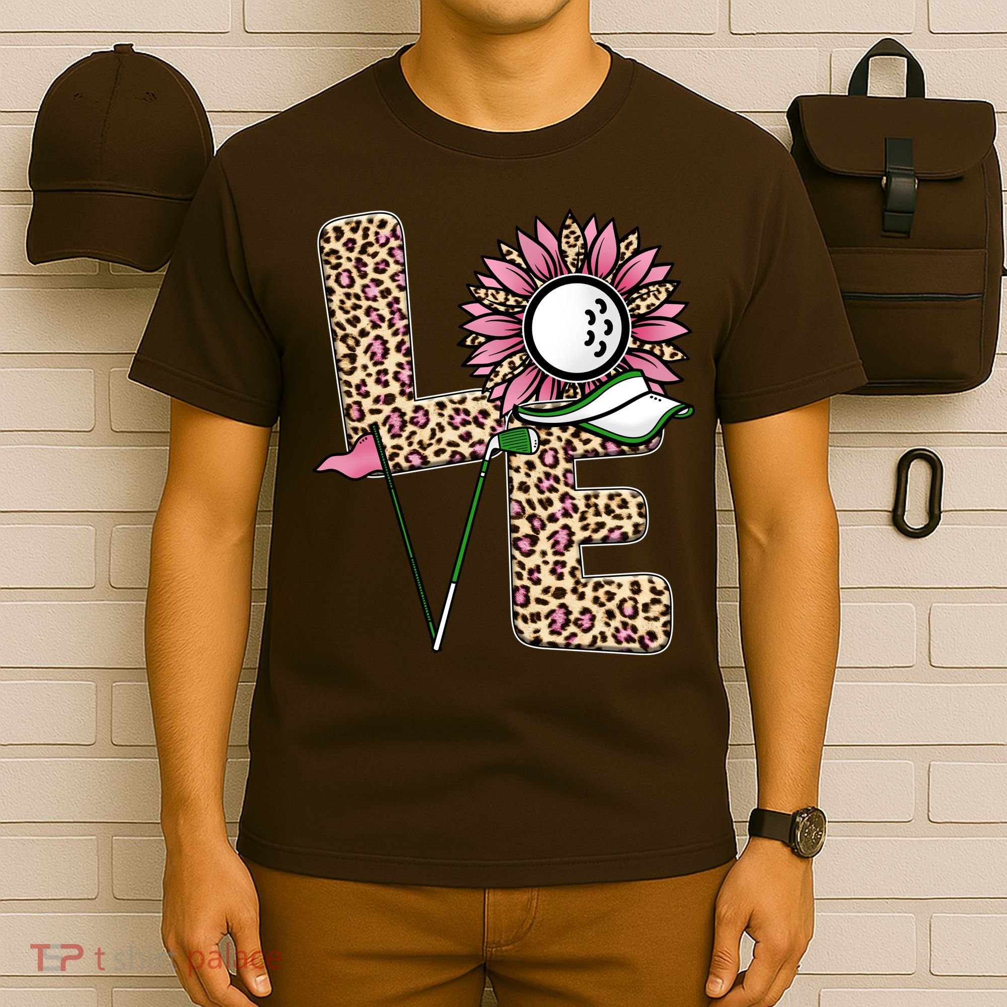 Golf T Shirts, Love Golf Leopard Sunflower Sports Ball Valentine Plus Size T-Shirt