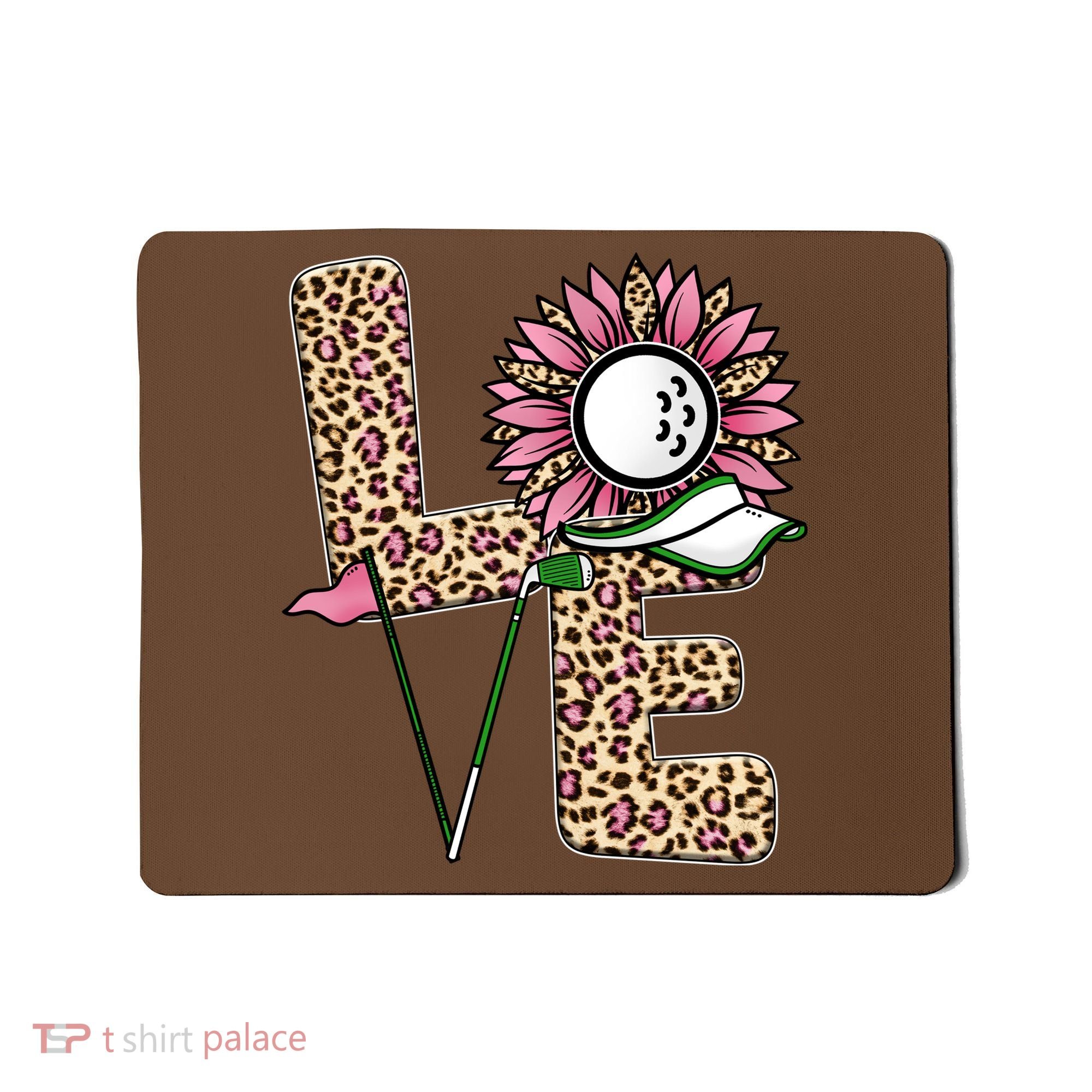 Golf T Shirts, Love Golf Leopard Sunflower Sports Ball Valentine Plus Size Mousepad
