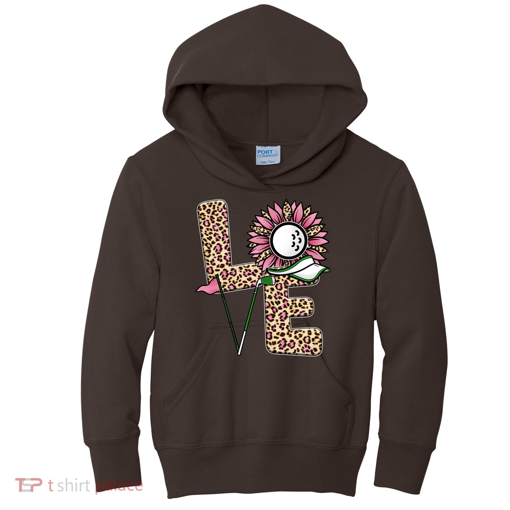 Golf T Shirts, Love Golf Leopard Sunflower Sports Ball Valentine Plus Size Kids Hoodie