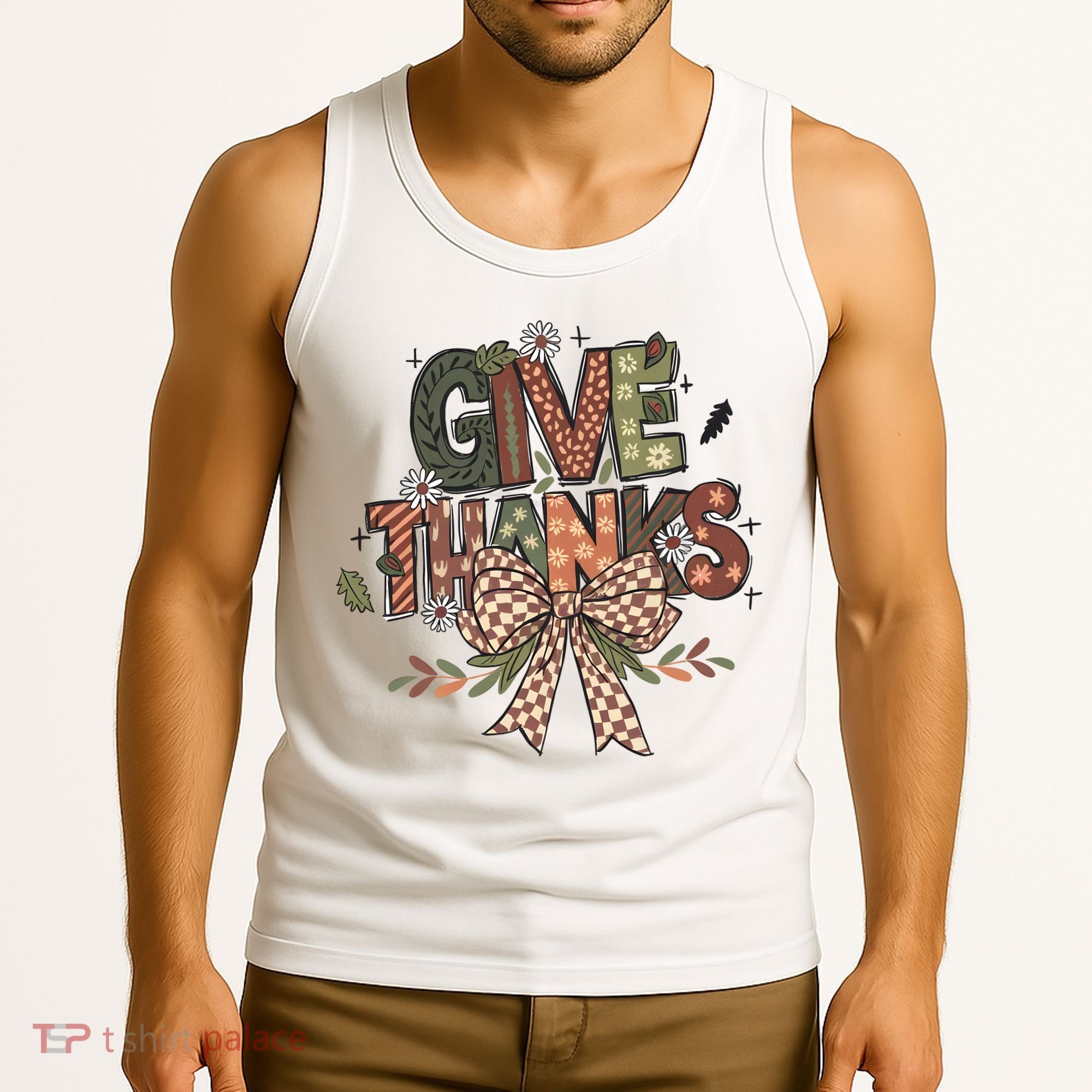 Give Thanks Thankful Coquette Thanksgiving Tank Top