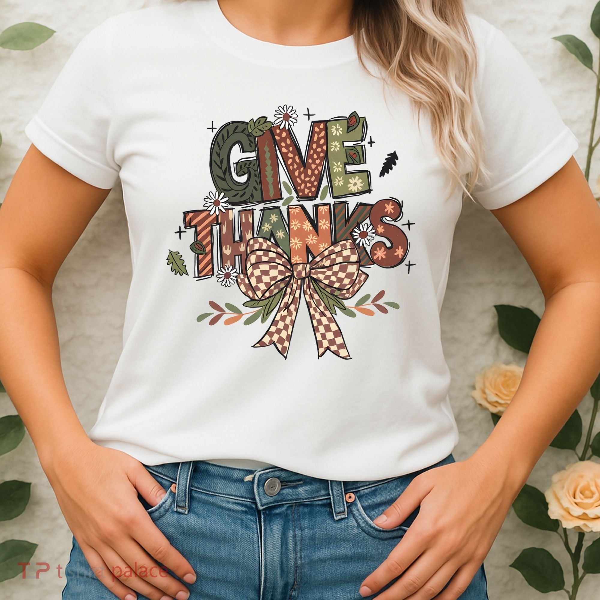 Give Thanks Thankful Coquette Thanksgiving Women's T-Shirt