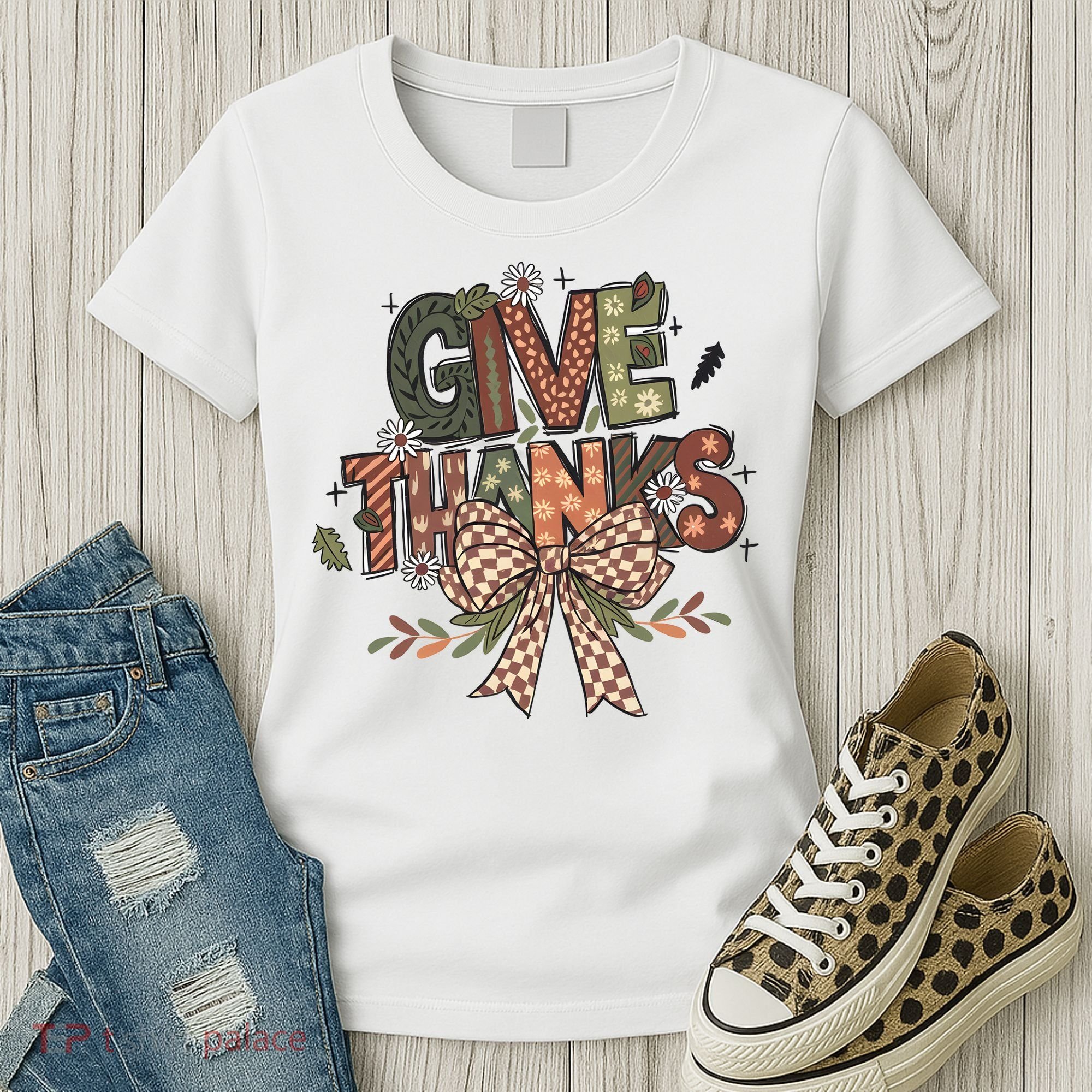 Give Thanks Thankful Coquette Thanksgiving Women's T-Shirt