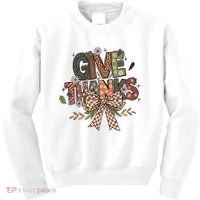 Give Thanks Thankful Coquette Thanksgiving Kids Sweatshirt thumb 0