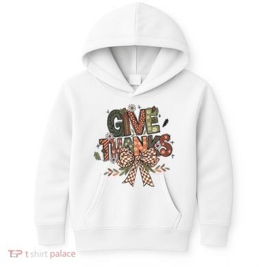Give Thanks Thankful Coquette Thanksgiving Kids Hoodie