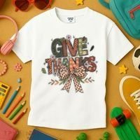 Give Thanks Thankful Coquette Thanksgiving Kids T-Shirt thumb 3