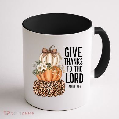 Give Thanks To The Lord Fall Autumn Christian Coffee Mug back