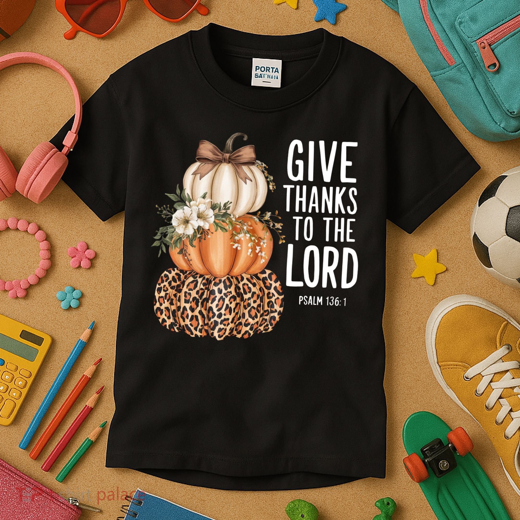 Give Thanks To The Lord Fall Autumn Christian Kids T-Shirt