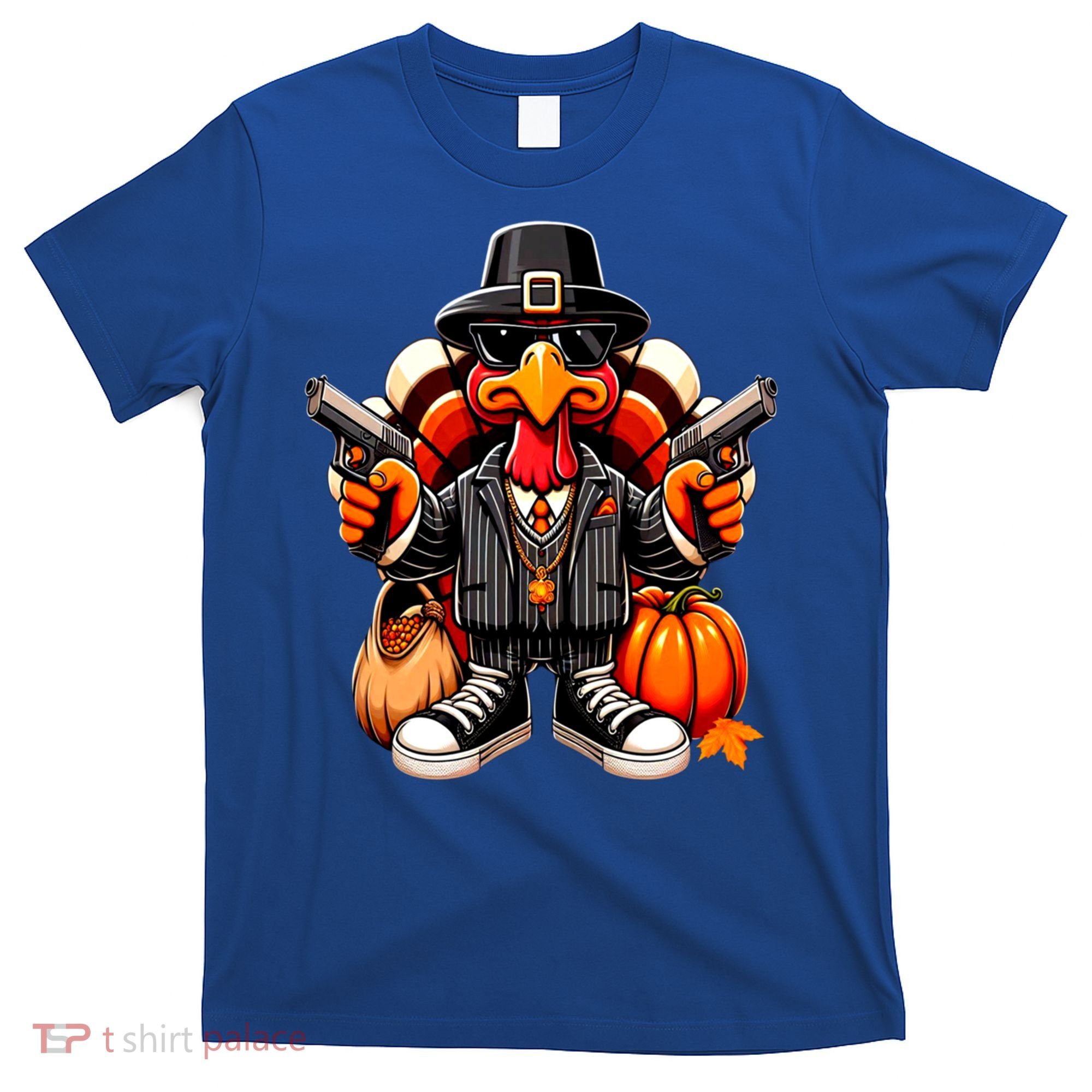 Gangster Thug Thanksgiving Turkey Gun Unhappy Angry Turkey Cool Gift T-Shirt