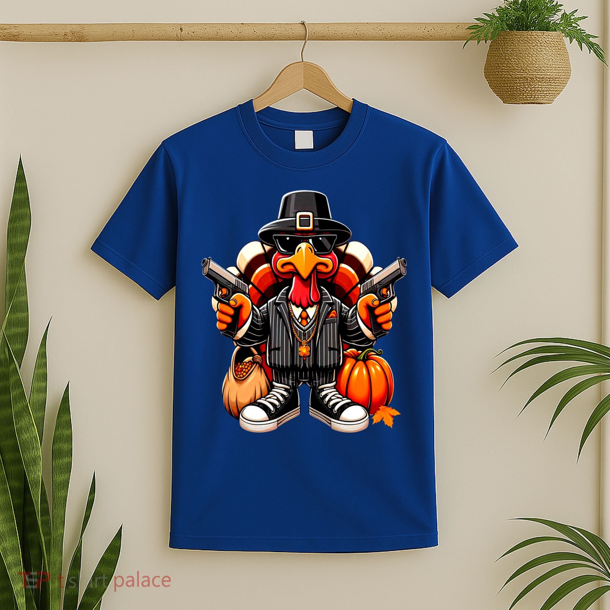 Gangster Thug Thanksgiving Turkey Gun Unhappy Angry Turkey Cool Gift T-Shirt