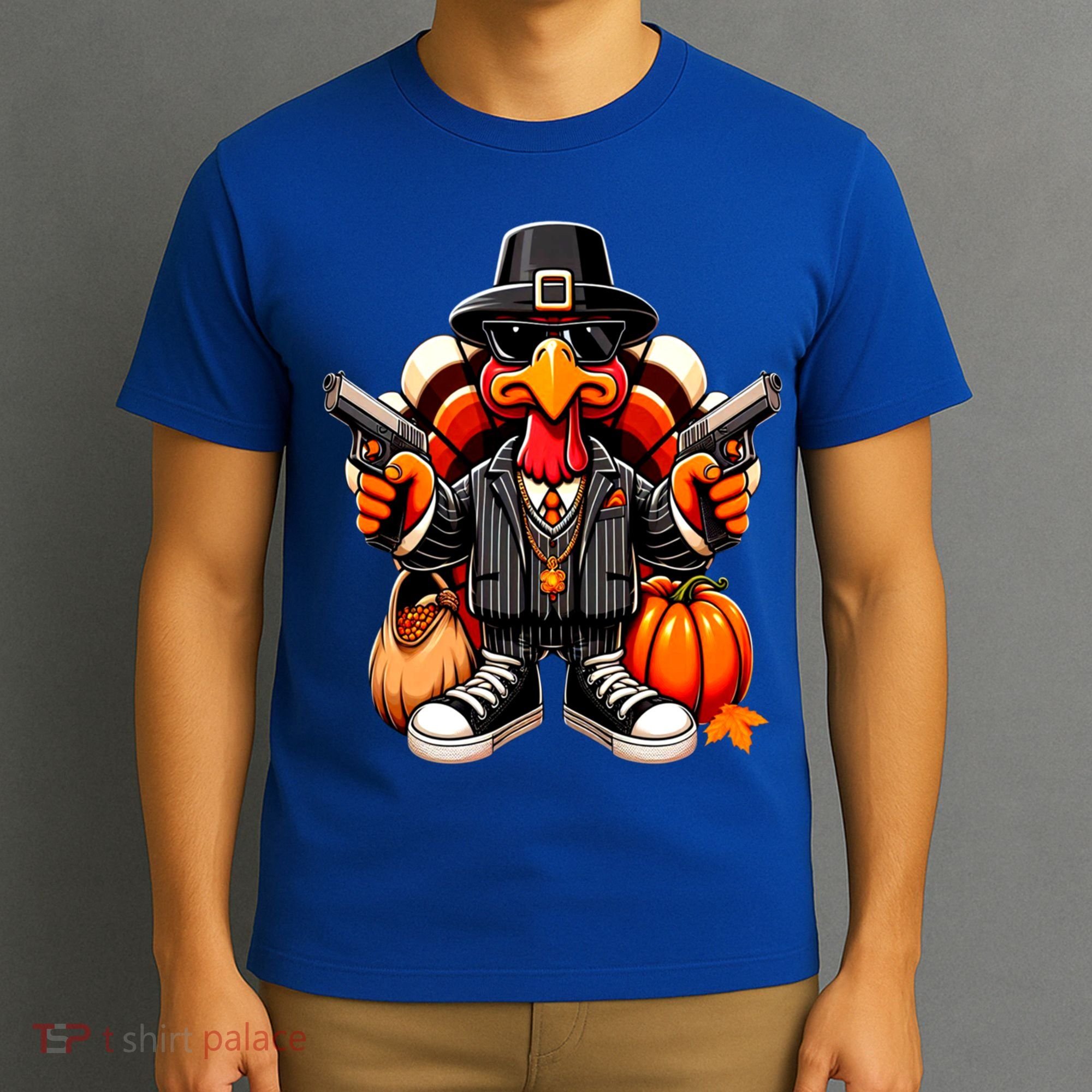 Gangster Thug Thanksgiving Turkey Gun Unhappy Angry Turkey Cool Gift T-Shirt